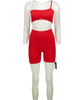 SEFI 2-piece Red Waffle Textured Activewear Shorts & Bra Top UK S