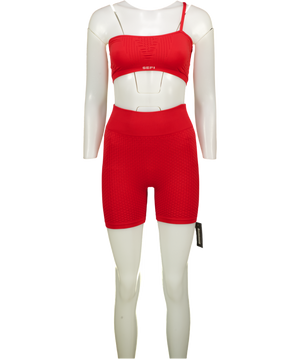 SEFI 2-piece Red Waffle Textured Activewear Shorts & Bra Top UK S