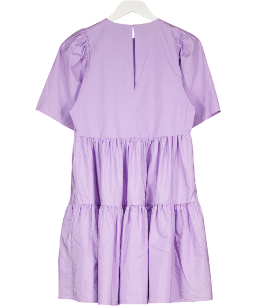 & Other Stories Lilac Voluminous Embroidery Mini Dress UK 8