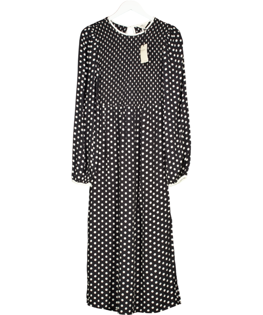 River Island Black Long Sleeve Shirred Spot Midi Dress UK 8
