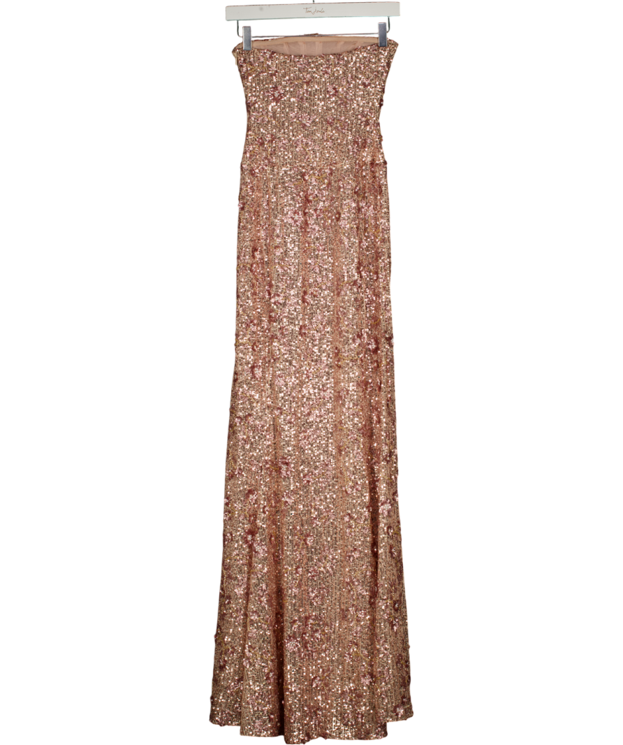 OH POLLY Metallic Solenna Embellished Bandeau-neck Strapless Gown In Rose Gold UK 6