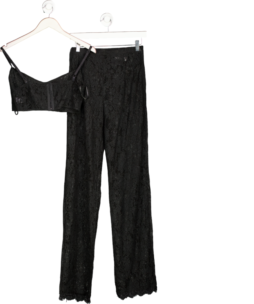 Noughts & Kisses Alexa Black Longline Lace Bralet And Trousers UK S