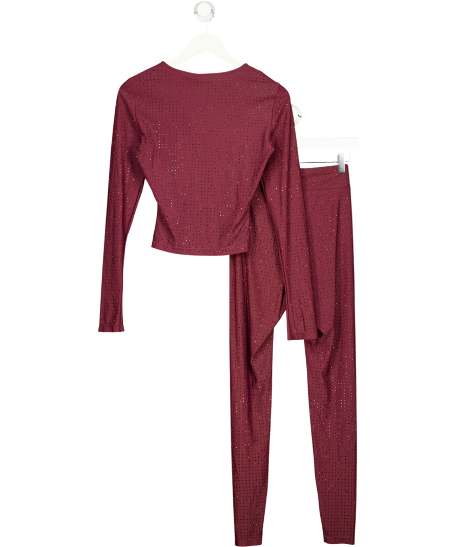 SLA THE LABEL Burgundy Red Nola Diamante Co-ord Set UK XS