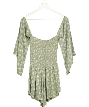 BLUE LIFE CALIFORNIA Green Floral Off The Shoulder Playsuit UK XS
