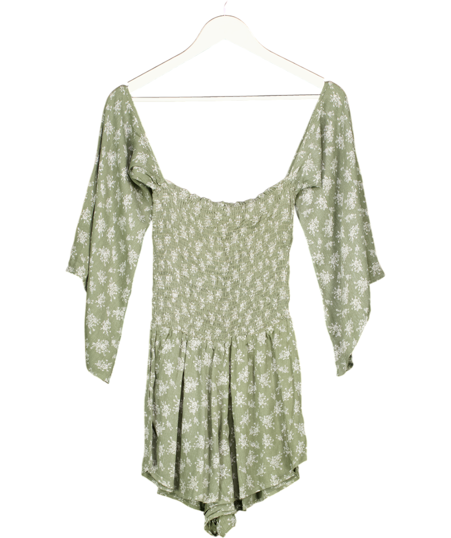 BLUE LIFE CALIFORNIA Green Floral Off The Shoulder Playsuit UK XS
