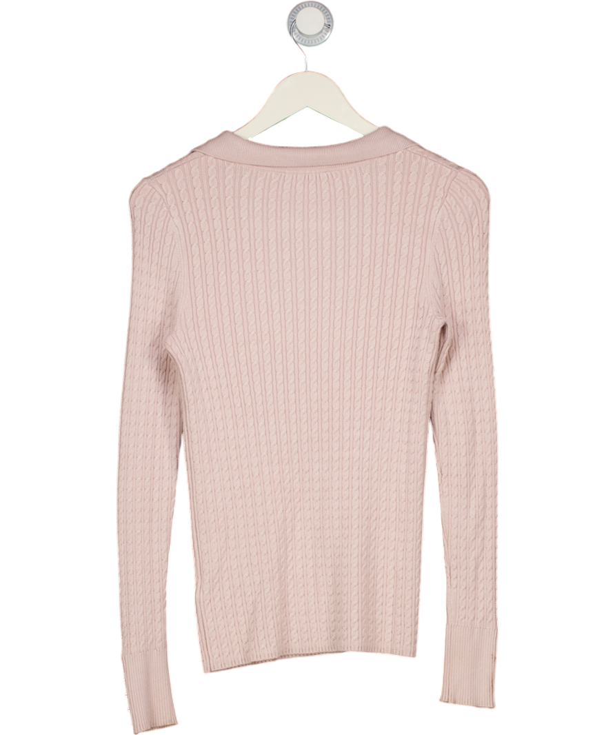 Holland Cooper Ava Soft Pink Cable Knit Jumper With Silver Button Detailing UK XS