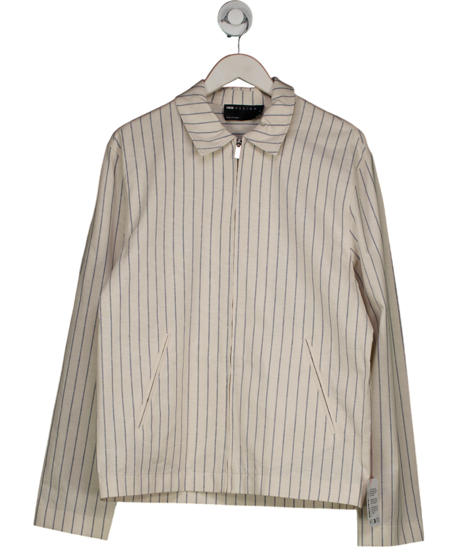 ASOS Design Smart Cotton Blend Harrington Jacket In Cream Pinstripe UK M