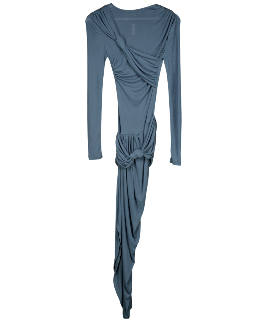 ZARA Blue Long Sleeve Drape Detail Maxi Dress UK S