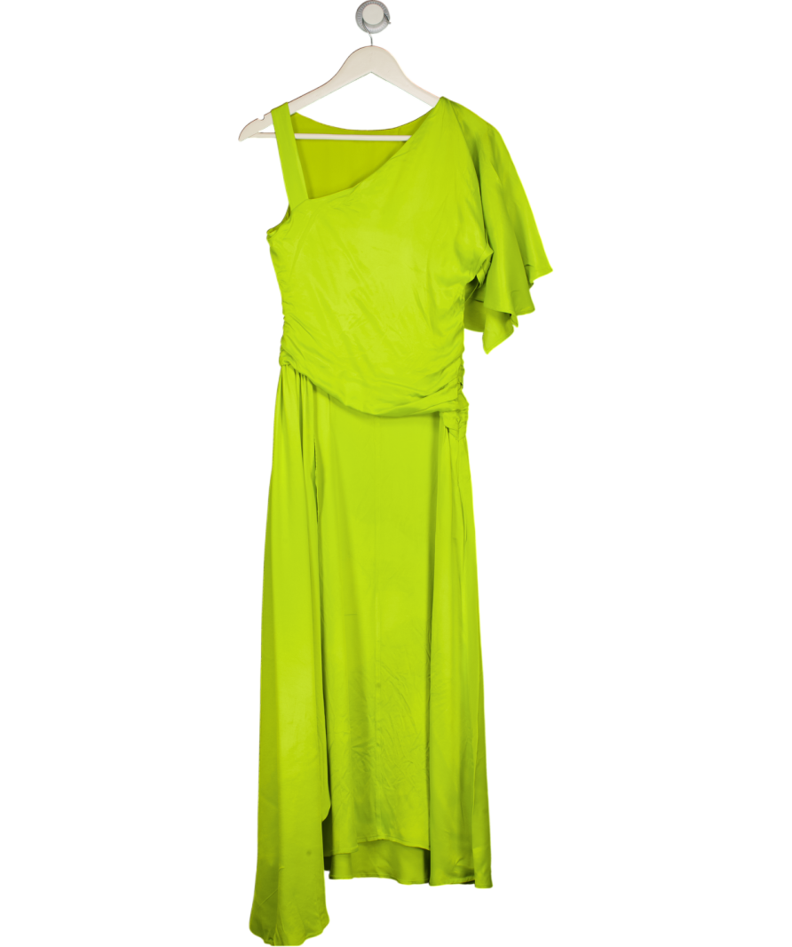 KAREN MILLEN Lime Green Viscose Satin Drape Midi Dress UK 6