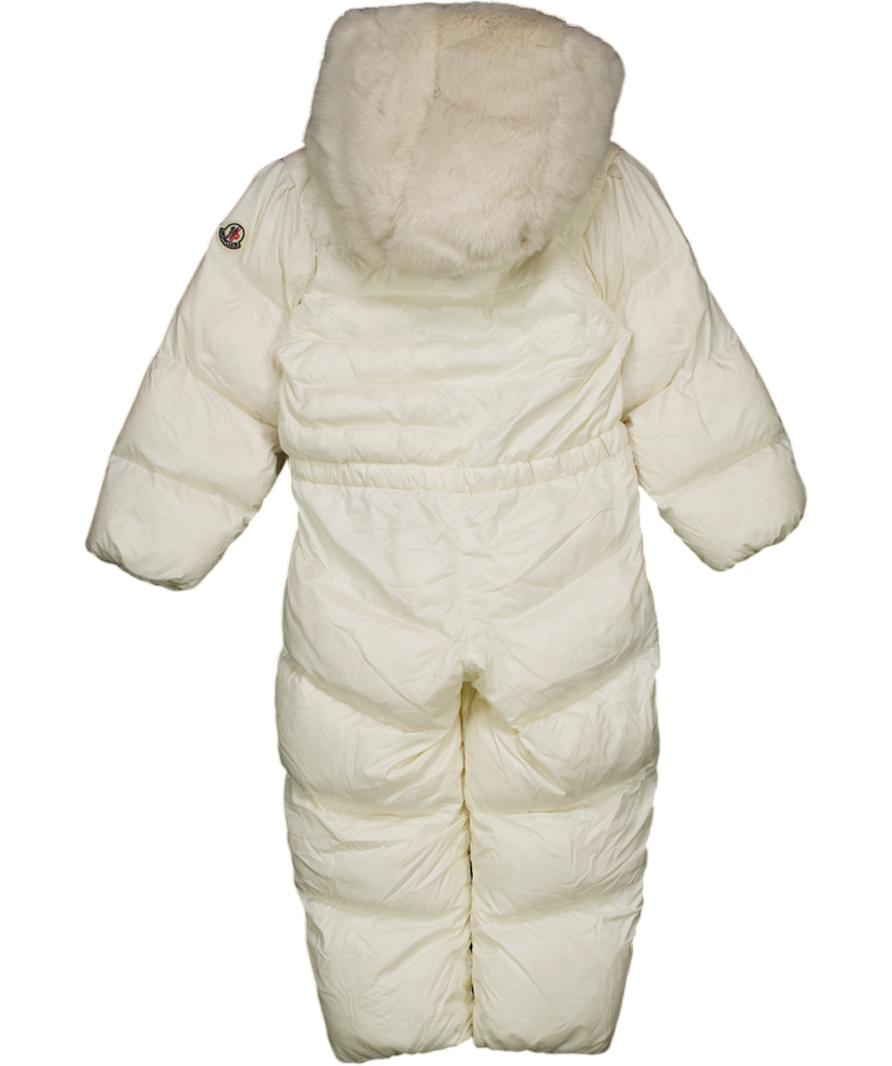 MONCLER Cream Feather And Down Filled Fur Hooded Snowsuit 2 Years