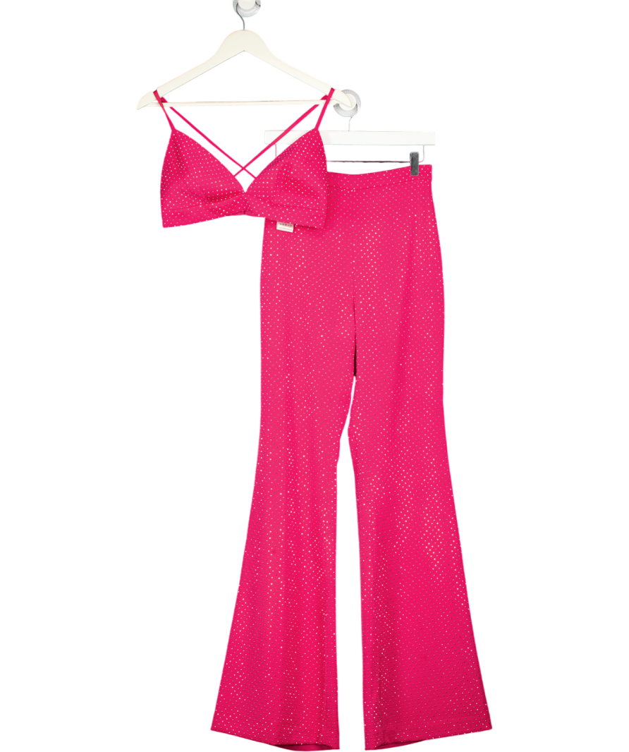 Nadine Merabi 3-piece Hot Pink Kira Embellished Top, Trousers And Bralette Top UK S