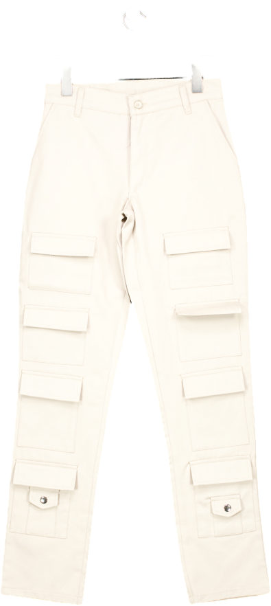 boohooMan Beige Straight Stacked Multi Pocket Cargo Trousers W28