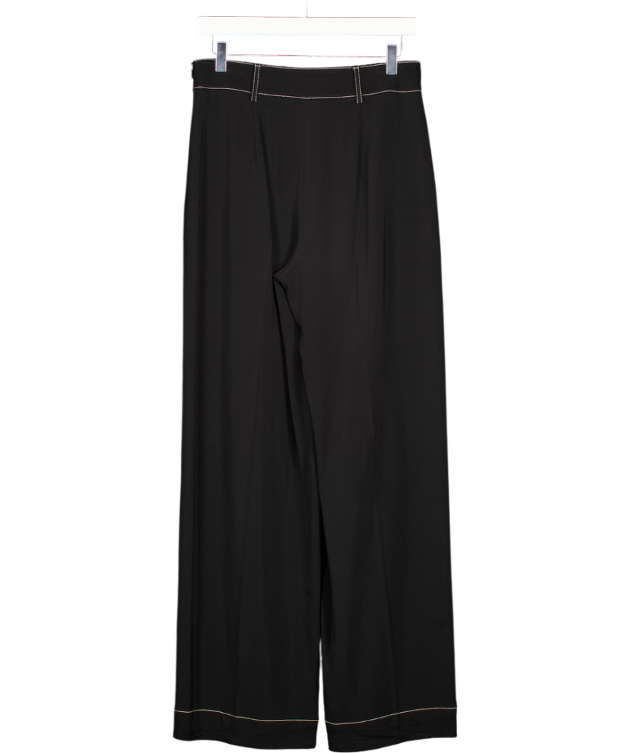 REISS Contrast Stitch Wide Leg Trousers In Black UK 8