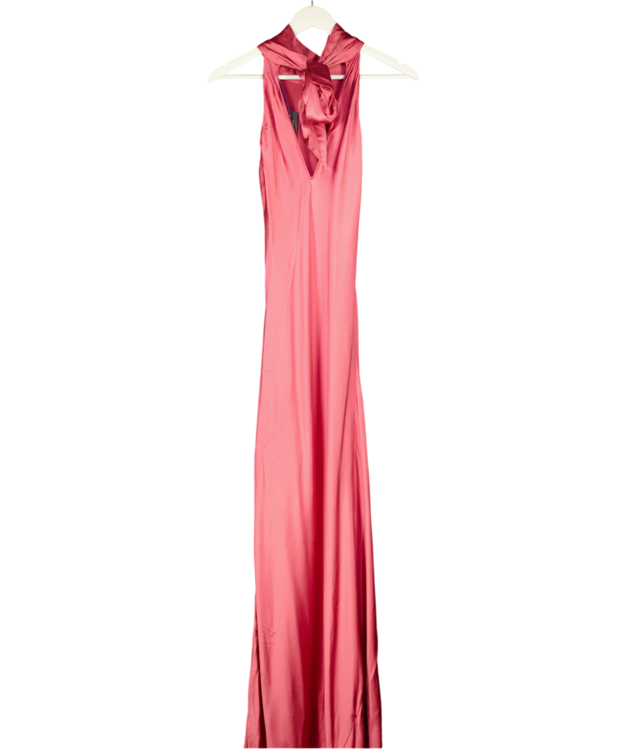 GALVAN LONDON Pink Silk Satin Tie Back Maxi Slip Dress UK 6