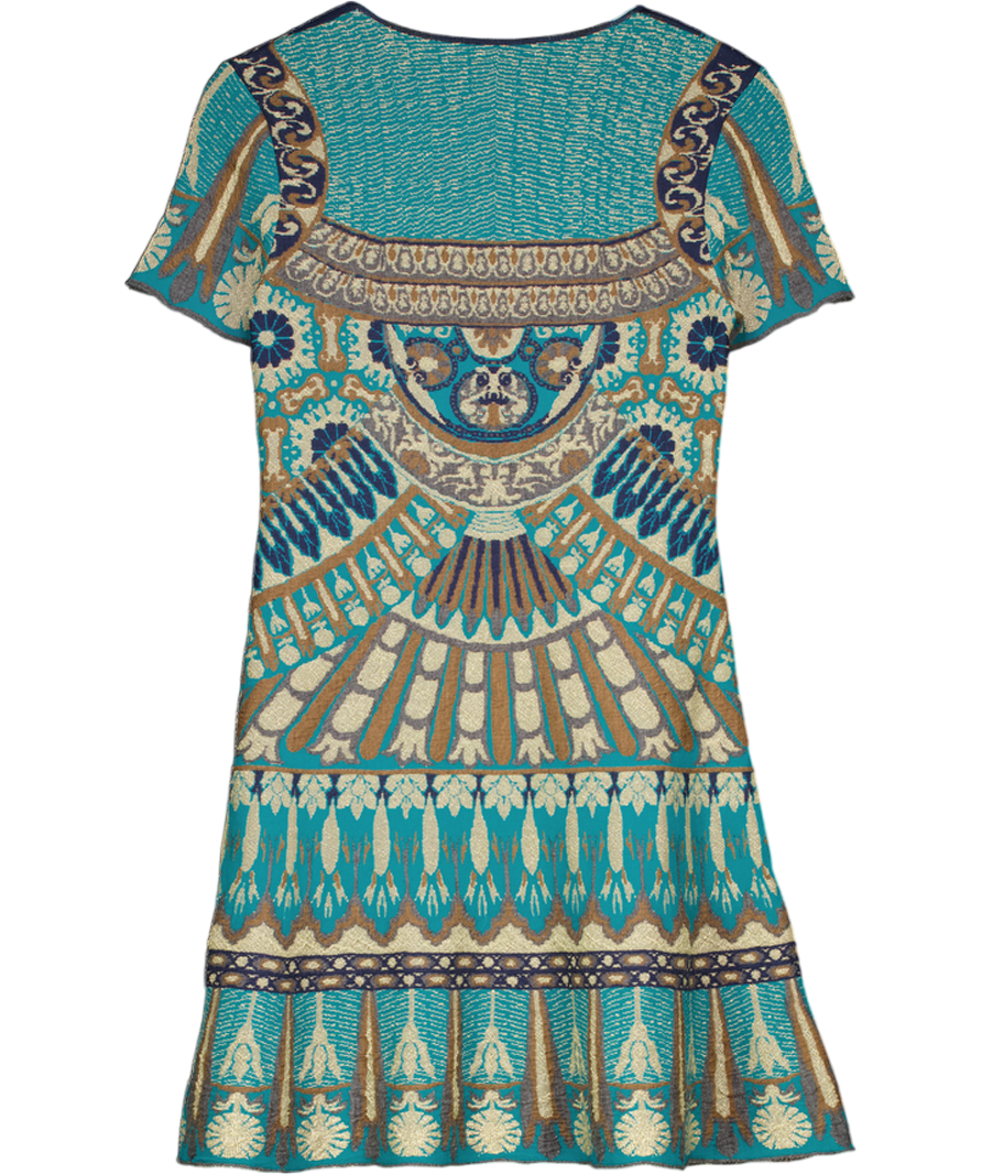 Alberta Ferretti Green E6a8 A-line Printed Knit Mini Dress UK 8