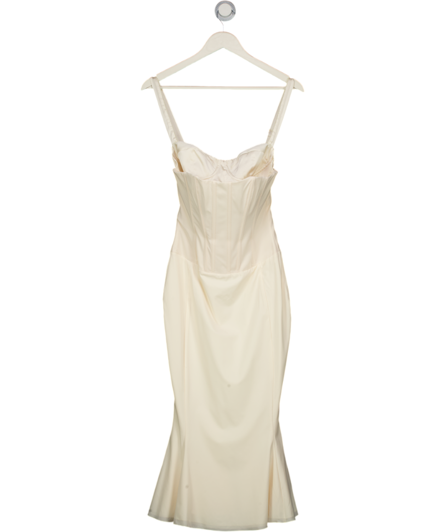 Oh Polly Cream Fishtail Satin Corset Midi Dress UK 8