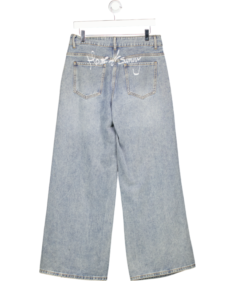 HOUSE OF SUNNY Mid Blue Wide Leg Logo Back Jeans Sz Small W26