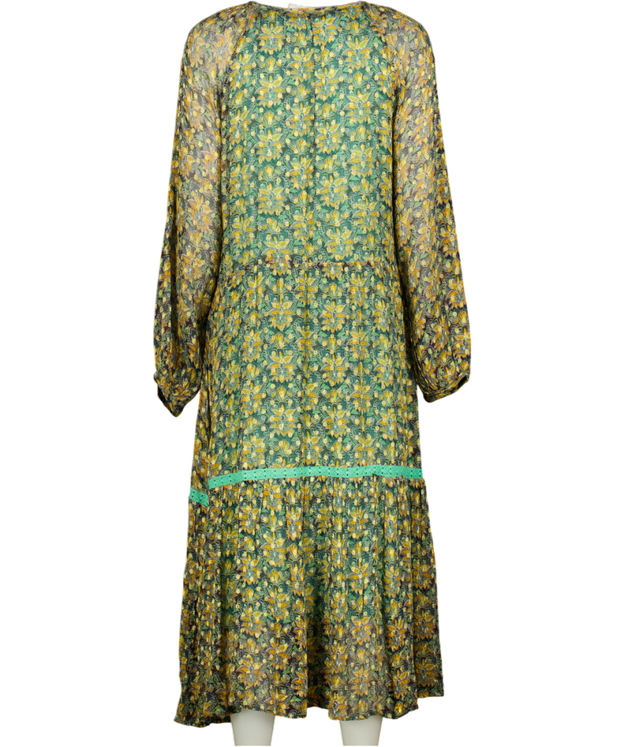 CECILIE COPENHAGEN Green / Multi Floral Stine Midi Dress UK M