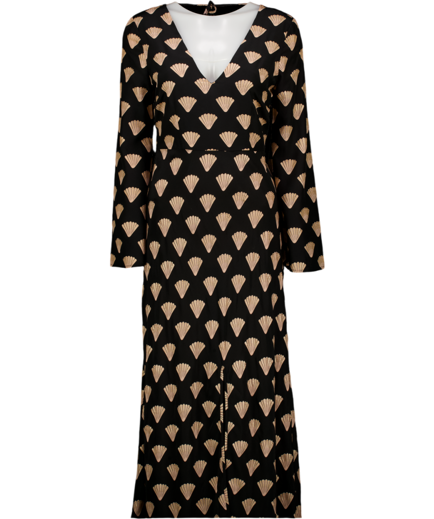 RIXO Black Nora Gold Foil Shell Dress UK S