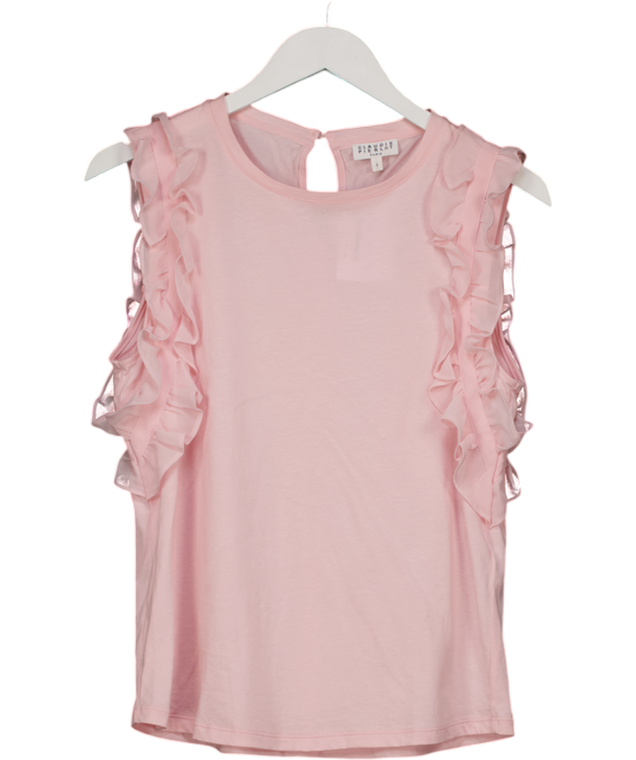 Claudie Pierlot Baby Pink Ruffle  Detail Sleeveless  T-shirt Sz1 UK S