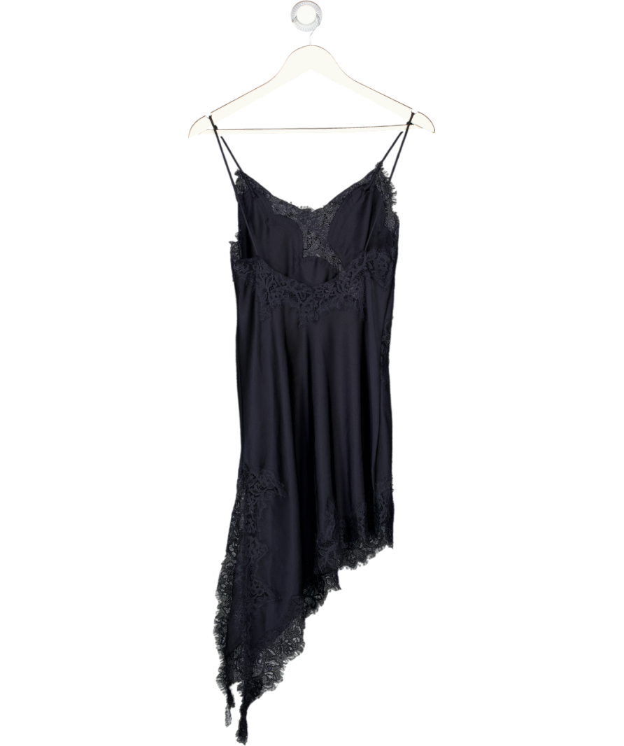 ZARA Navy Blue Asymmetric Satin & Lace Slip Dress UK XS Reliked ZARA Navy Blue Asymmetric Satin & Lace Slip Dress UK XS Reliked