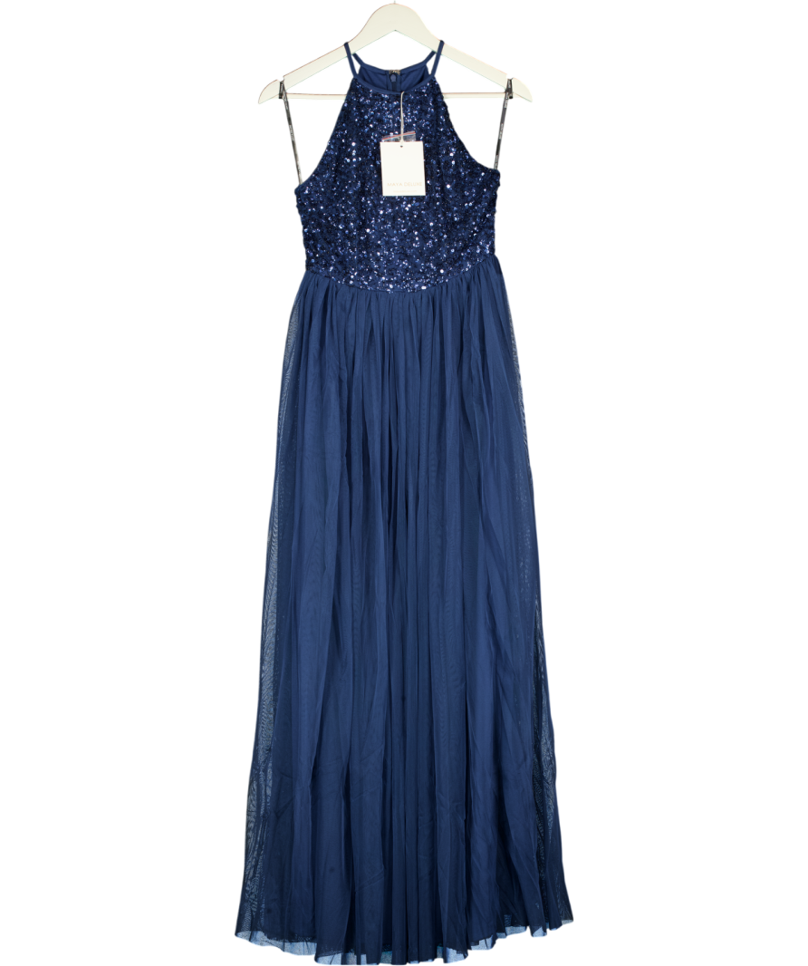 MAYA DELUXE Navy Blue Embellished Tulle Maxi Dress UK 8