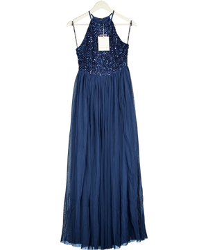MAYA DELUXE Navy Blue Embellished Tulle Maxi Dress UK 8