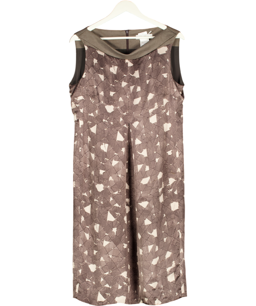 Max Mara Brown C010 Printed Silk Shift Dress UK 16