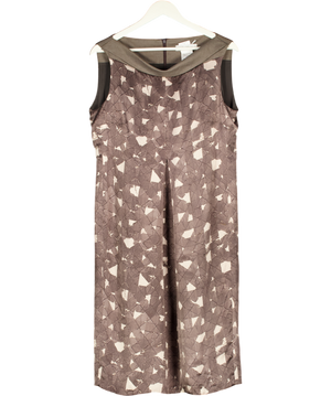 Max Mara Brown Printed Silk Shift Dress UK 16