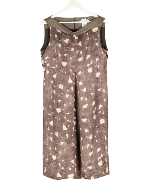 Max Mara Brown C010 Printed Silk Shift Dress UK 16