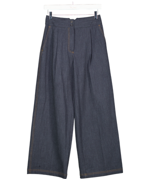 M&S Blue Pleated Denim Wide Leg Trousers UK 6