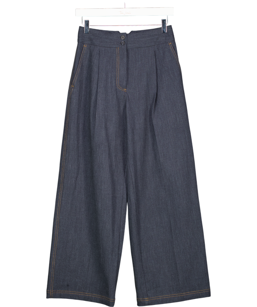 M&S Blue Pleated Denim Wide Leg Trousers UK 6