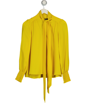 ME + EM Yellow Shirred Cuff 100% Silk Pussy Bow Blouse UK 8
