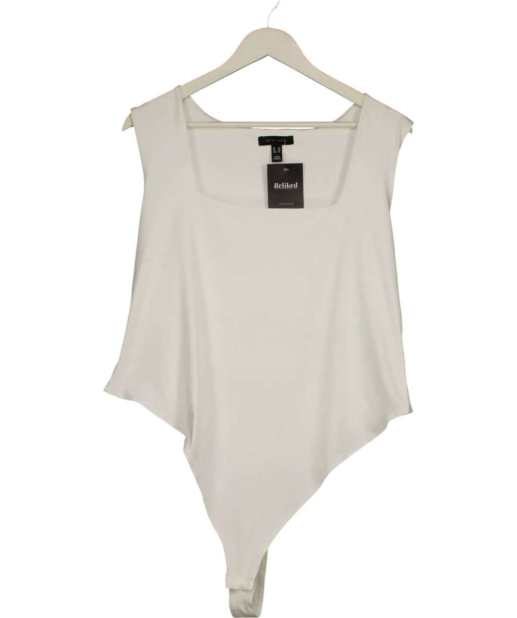 New Look White Slinky Square Neck Sleeveless Bodysuit UK 22
