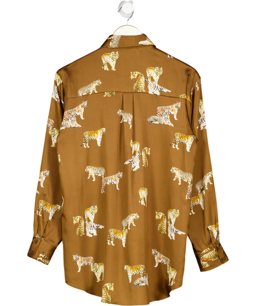 ZARA Brown Satin Tiger Print Shirt UK S
