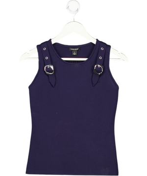 Karen Millen Navy Blue Buckle Trim Knitted Top UK XS