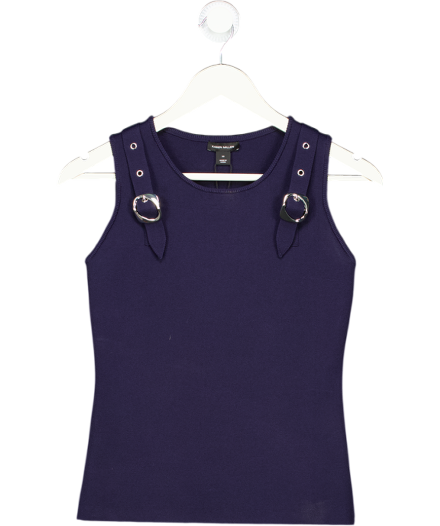 Karen Millen Navy Blue Buckle Trim Knitted Top UK XS