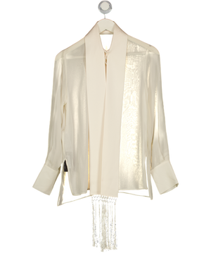 MANGO Cream Silk Shirt With Fringed Pocket Square UK XS