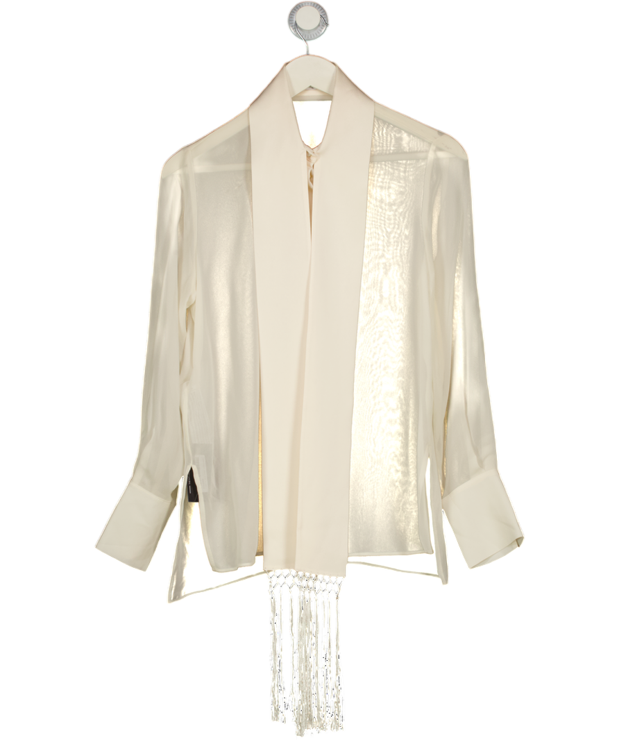MANGO Cream Silk Shirt With Fringed Pocket Square UK XS
