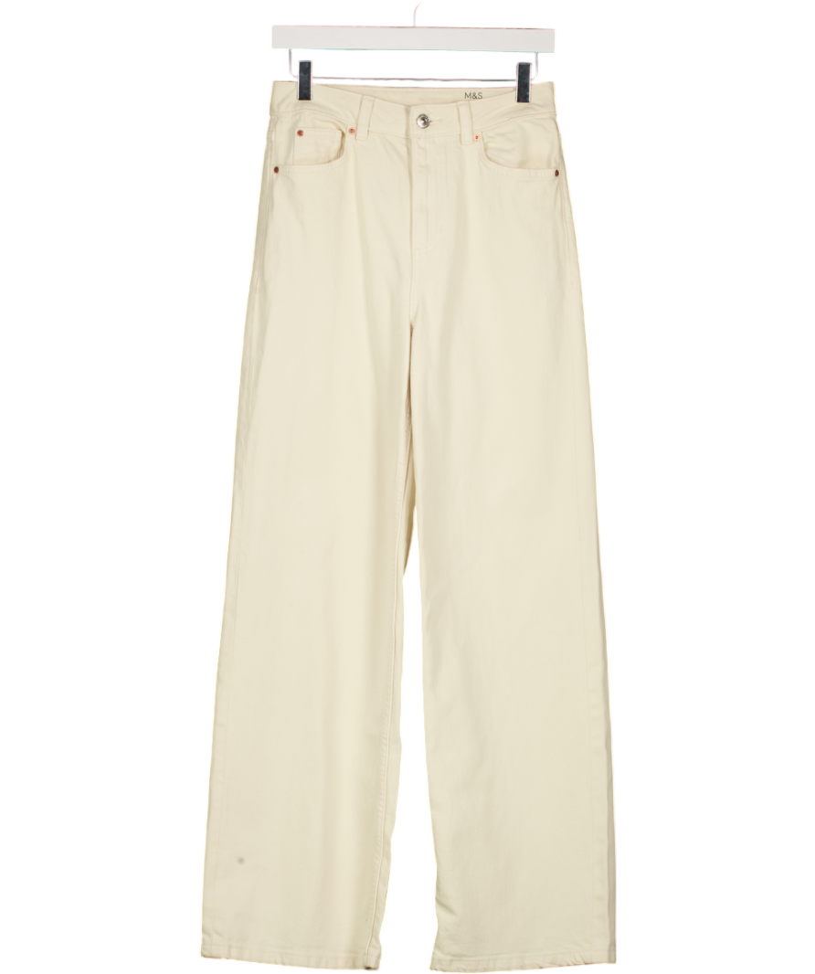 M&S Cream Wide Leg Jeans - Long Length UK 8