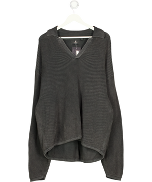 Represent Grey Ribbed Knit Oversized Polo UK XL