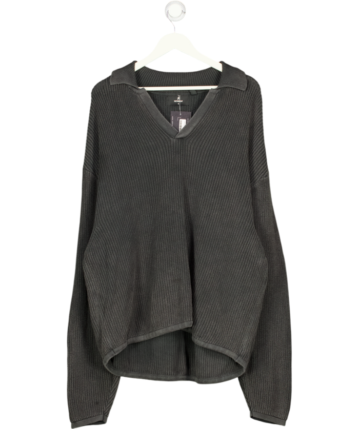Represent Grey Ribbed Knit Oversized Polo UK XL