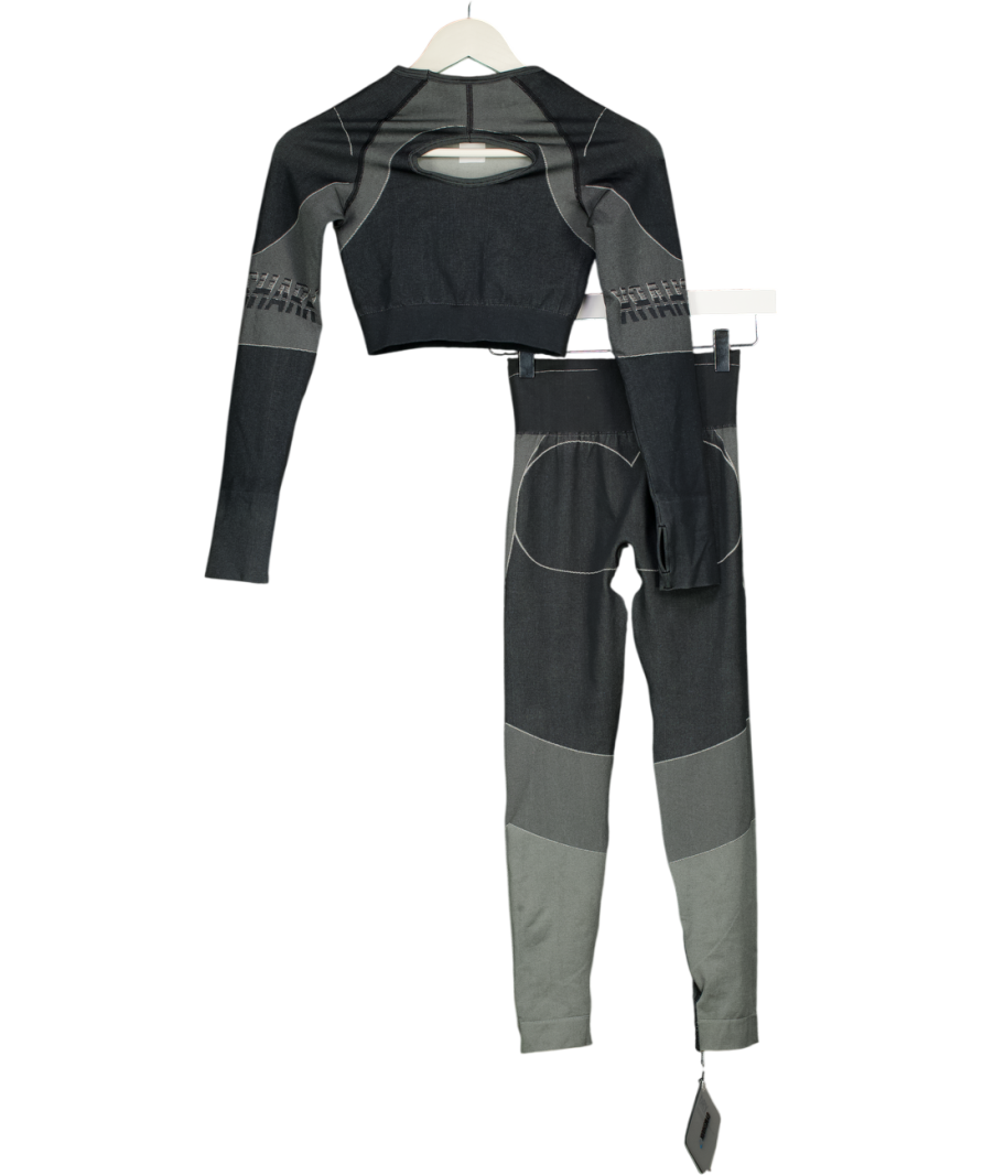 GYMSHARK 2-piece Grey Logo Turbo Seamless Long Sleeve Crop Top And Leggings Set UK XS
