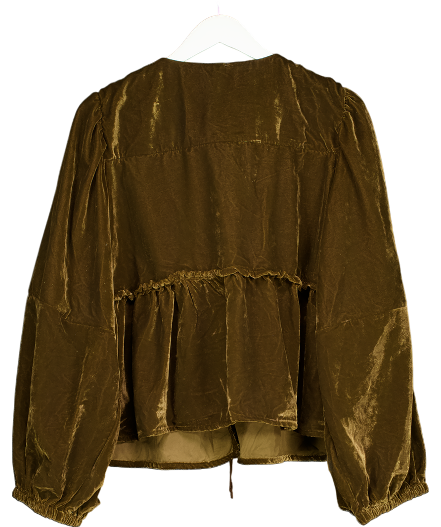 Free People Brown Brunch Babe Velvet Tie Front Blouse UK XL