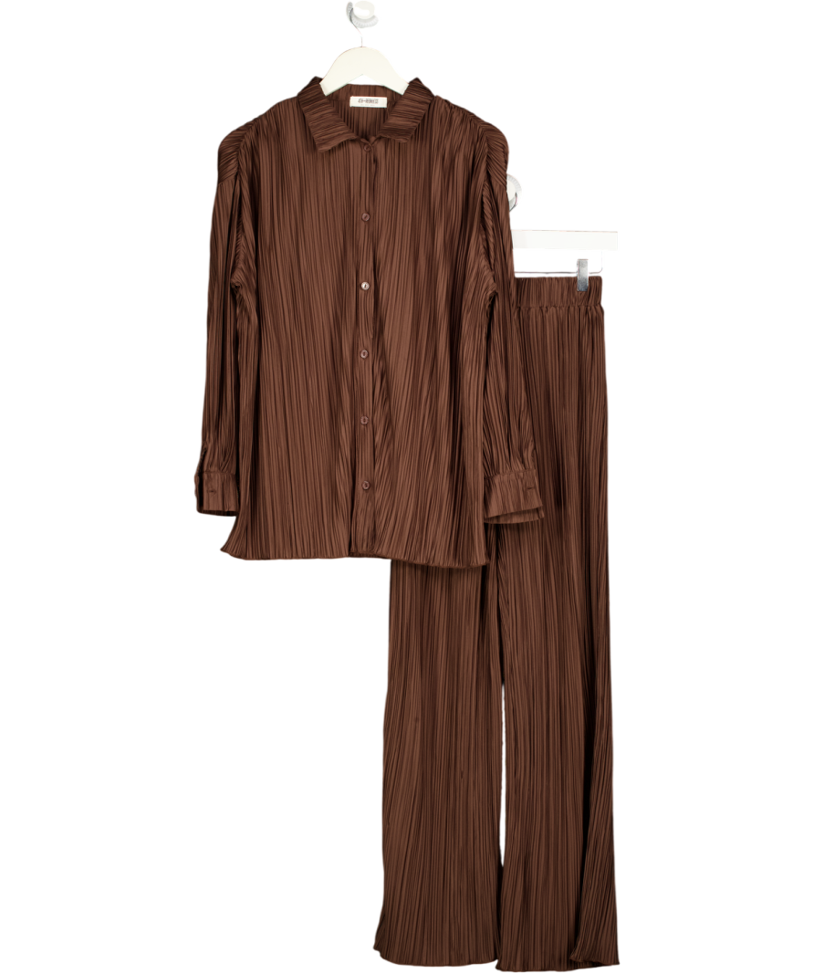 4th & Reckless 2-piece Chocoalte Brown 2-piece Black Plisse Shirt And Trouser Set UK 6
