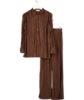 4th & Reckless 2-piece Chocoalte Brown 2-piece Black Plisse Shirt And Trouser Set UK 6