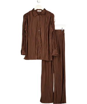 4th & Reckless 2-piece Chocoalte Brown 2-piece Black Plisse Shirt And Trouser Set UK 6