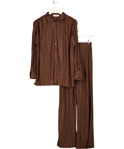 4th & Reckless 2-piece Chocoalte Brown 2-piece Black Plisse Shirt And Trouser Set UK 6