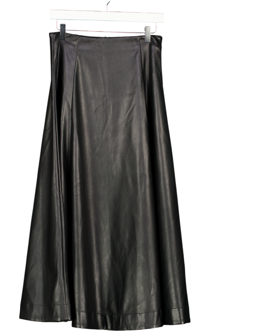 ASOS Faux Leather Seam And Volume Detail Midi Skirt In Black UK 8
