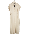 NEW LOOK Beige Stone Linen Blend Shirt Midi Dress UK 18